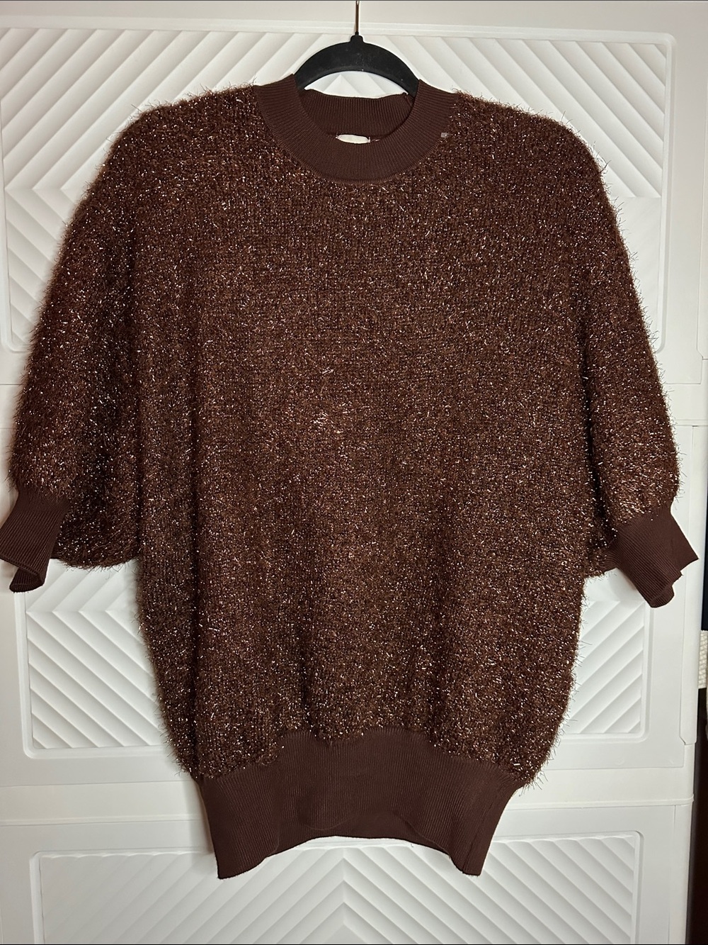 Maeve Sparkle Brown Short-Sleeve Crewneck Sweater